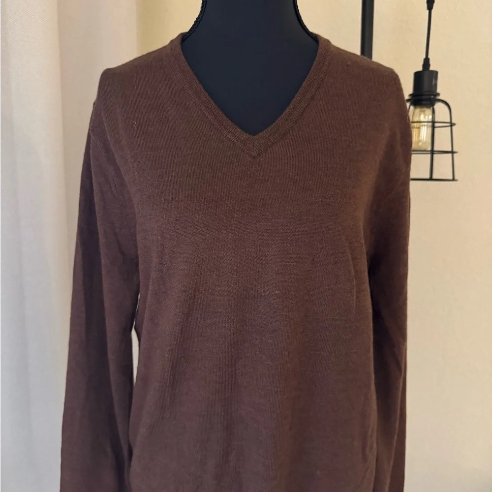 J.Crew Merino Wool V-Neck Sweater Mens Medium Brown Slim Fit Business Casual